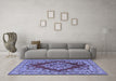 Machine Washable Medallion Blue Traditional Rug in a Living Room, wshtr2626blu