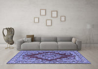 Machine Washable Medallion Blue Traditional Rug, wshtr2626blu