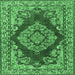 Square Medallion Emerald Green Traditional Rug, tr2626emgrn