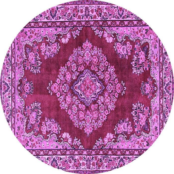 Round Machine Washable Medallion Purple Traditional Area Rugs, wshtr2626pur