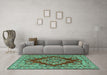 Machine Washable Medallion Turquoise Traditional Area Rugs in a Living Room,, wshtr2626turq