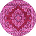 Round Machine Washable Medallion Pink Traditional Rug, wshtr2626pnk