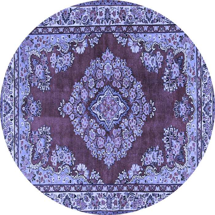 Round Machine Washable Medallion Blue Traditional Rug, wshtr2626blu