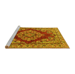 Sideview of Machine Washable Medallion Yellow Traditional Rug, wshtr2626yw