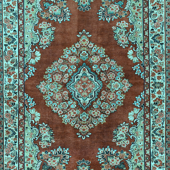 Machine Washable Medallion Light Blue Traditional Rug, wshtr2626lblu