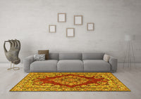 Machine Washable Medallion Yellow Traditional Rug, wshtr2626yw