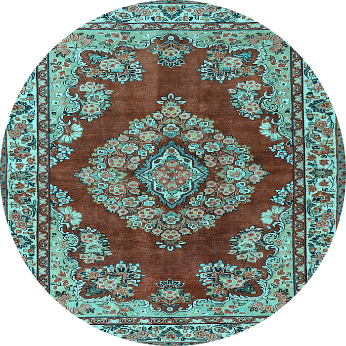 Round Medallion Light Blue Traditional Rug, tr2626lblu