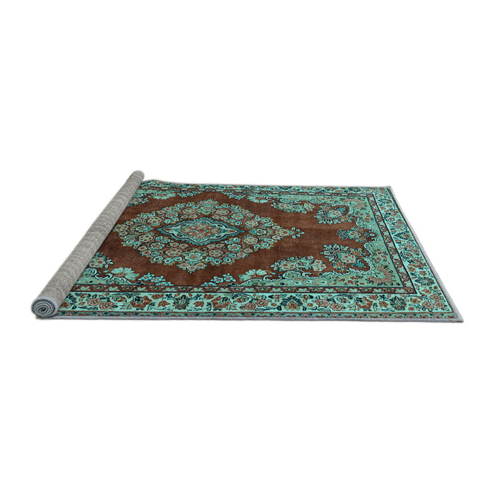 Sideview of Machine Washable Medallion Light Blue Traditional Rug, wshtr2626lblu