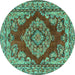 Round Machine Washable Medallion Turquoise Traditional Area Rugs, wshtr2626turq