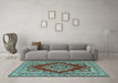 Machine Washable Medallion Light Blue Traditional Rug in a Living Room, wshtr2626lblu