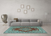 Machine Washable Medallion Light Blue Traditional Rug, wshtr2626lblu