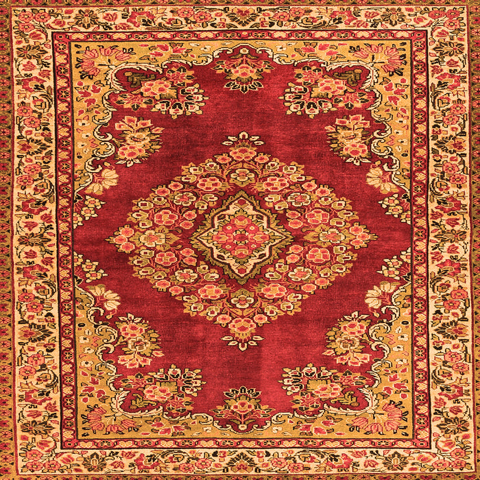 Round Machine Washable Medallion Orange Traditional Area Rugs, wshtr2626org
