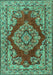 Machine Washable Medallion Turquoise Traditional Area Rugs, wshtr2626turq