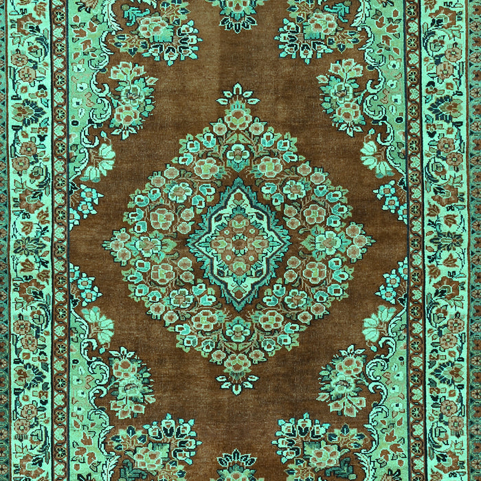Machine Washable Medallion Turquoise Traditional Area Rugs, wshtr2626turq