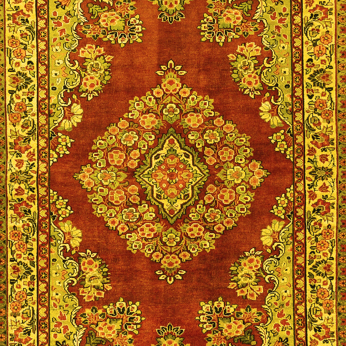 Machine Washable Medallion Yellow Traditional Rug, wshtr2626yw