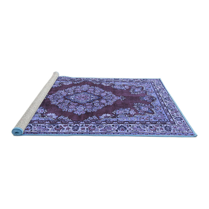 Sideview of Machine Washable Medallion Blue Traditional Rug, wshtr2626blu
