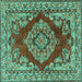 Square Machine Washable Medallion Turquoise Traditional Area Rugs, wshtr2626turq