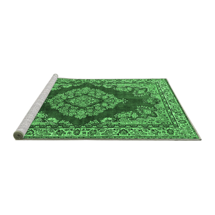 Sideview of Machine Washable Medallion Emerald Green Traditional Area Rugs, wshtr2626emgrn