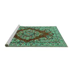 Sideview of Machine Washable Medallion Turquoise Traditional Area Rugs, wshtr2626turq