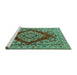 Sideview of Machine Washable Medallion Turquoise Traditional Area Rugs, wshtr2626turq