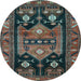 Round Machine Washable Persian Light Blue Traditional Rug, wshtr2627lblu