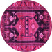 Round Machine Washable Persian Pink Traditional Rug, wshtr2627pnk