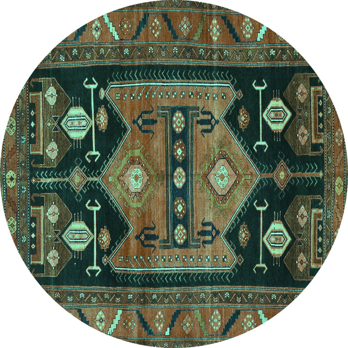 Round Persian Turquoise Traditional Rug, tr2627turq