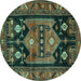 Round Persian Turquoise Traditional Rug, tr2627turq