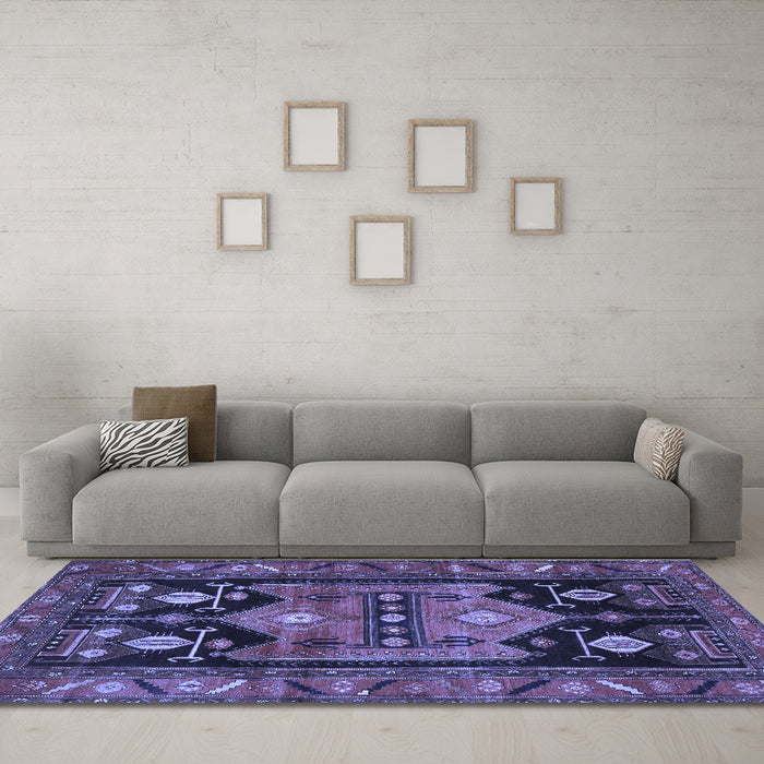 Machine Washable Persian Blue Traditional Rug in a Living Room, wshtr2627blu