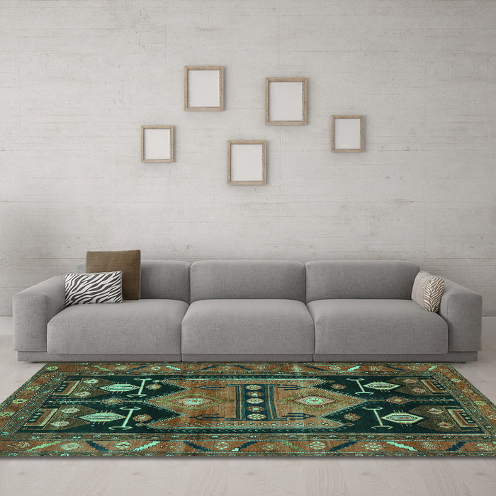 Machine Washable Persian Turquoise Traditional Area Rugs in a Living Room,, wshtr2627turq