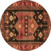 Round Machine Washable Persian Brown Traditional Rug, wshtr2627brn