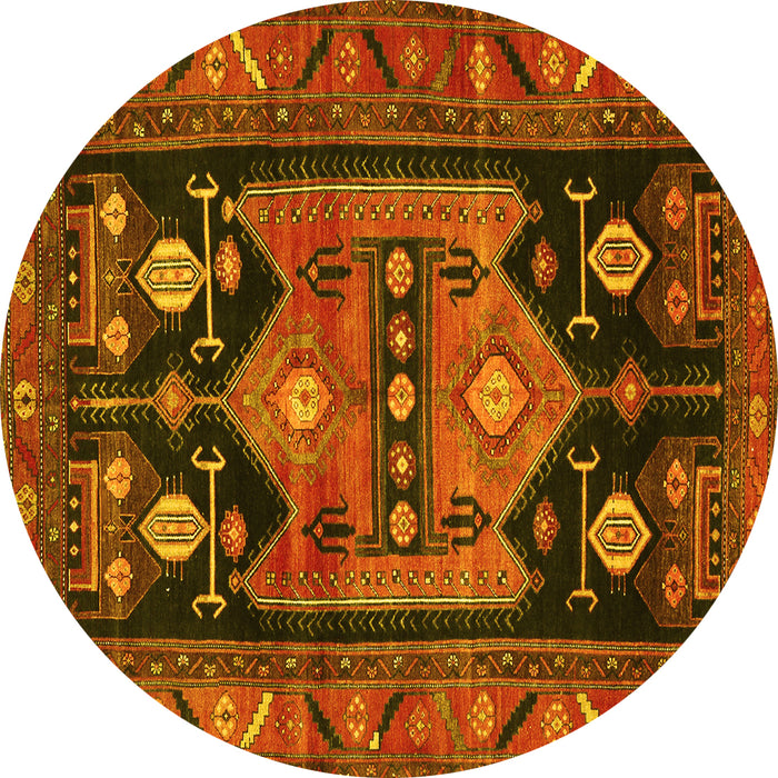 Round Machine Washable Persian Yellow Traditional Rug, wshtr2627yw