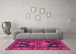 Machine Washable Persian Pink Traditional Rug in a Living Room, wshtr2627pnk