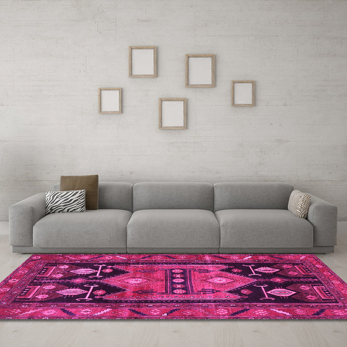 Machine Washable Persian Pink Traditional Rug in a Living Room, wshtr2627pnk