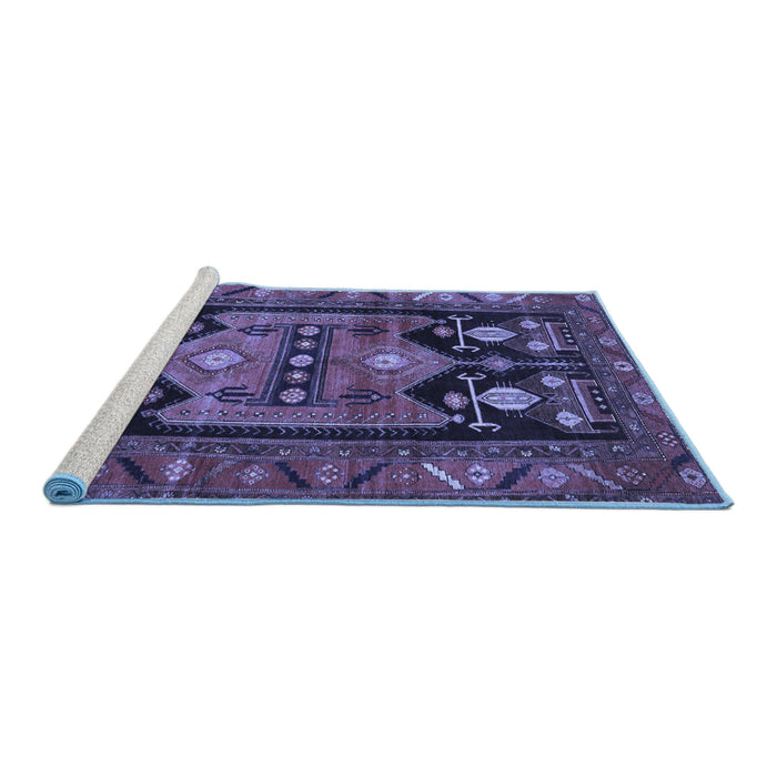 Sideview of Machine Washable Persian Blue Traditional Rug, wshtr2627blu