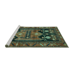 Sideview of Machine Washable Persian Turquoise Traditional Area Rugs, wshtr2627turq