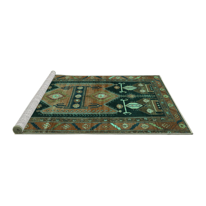 Sideview of Machine Washable Persian Turquoise Traditional Area Rugs, wshtr2627turq