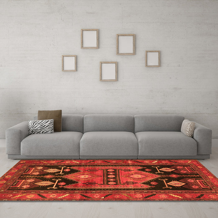 Machine Washable Persian Orange Traditional Area Rugs in a Living Room, wshtr2627org