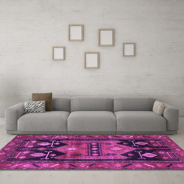 Machine Washable Persian Purple Traditional Area Rugs in a Living Room, wshtr2627pur