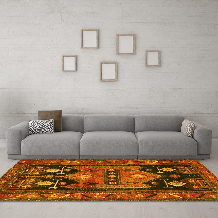 Machine Washable Persian Yellow Traditional Rug in a Living Room, wshtr2627yw