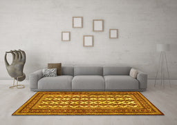 Machine Washable Persian Yellow Traditional Rug in a Living Room, wshtr2628yw
