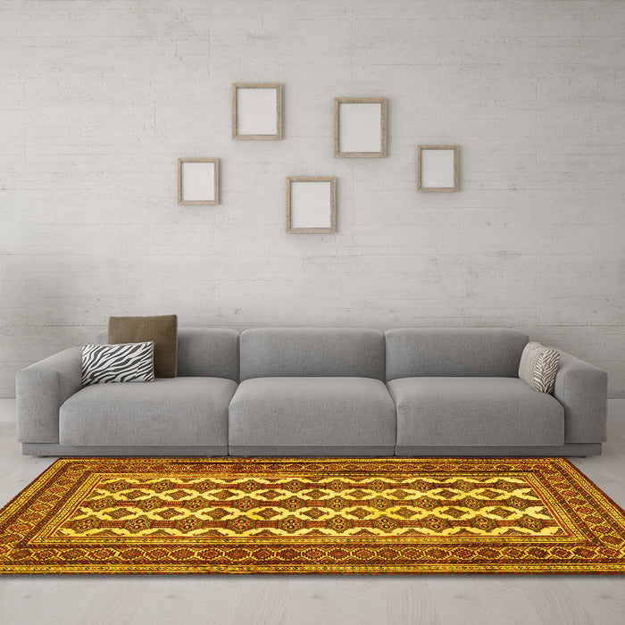 Machine Washable Persian Yellow Traditional Rug in a Living Room, wshtr2628yw