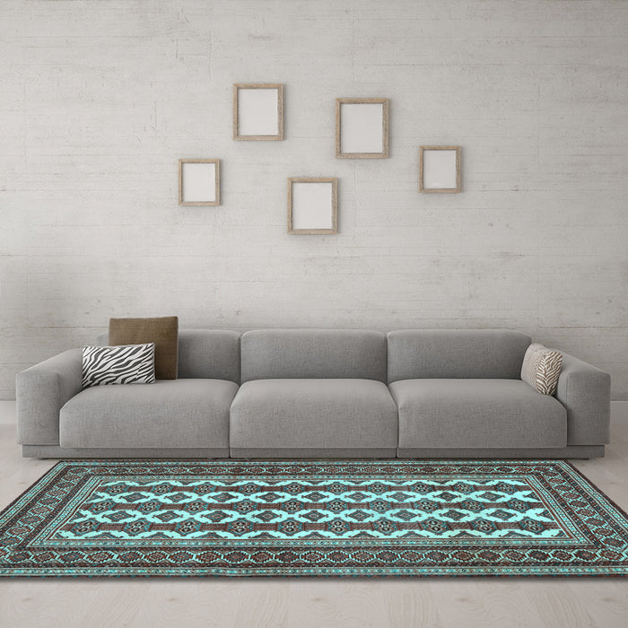 Machine Washable Persian Light Blue Traditional Rug in a Living Room, wshtr2628lblu