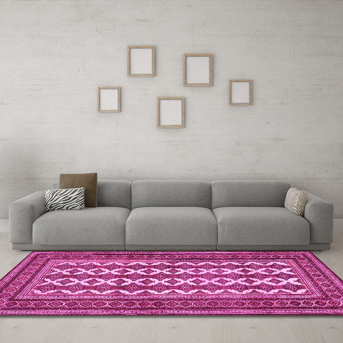 Machine Washable Persian Pink Traditional Rug in a Living Room, wshtr2628pnk