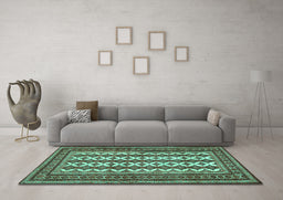 Machine Washable Persian Turquoise Traditional Area Rugs in a Living Room,, wshtr2628turq
