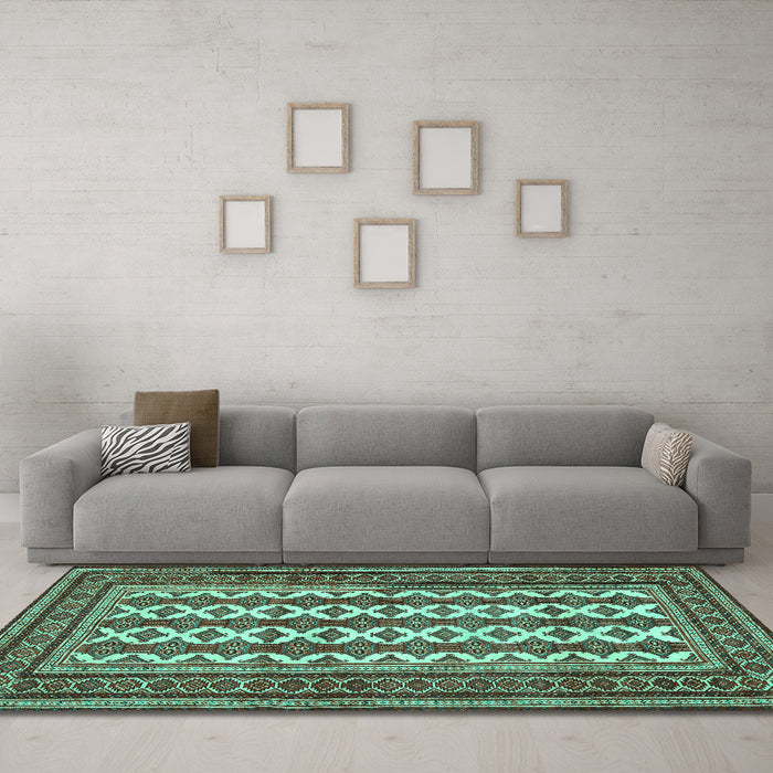 Machine Washable Persian Turquoise Traditional Area Rugs in a Living Room,, wshtr2628turq