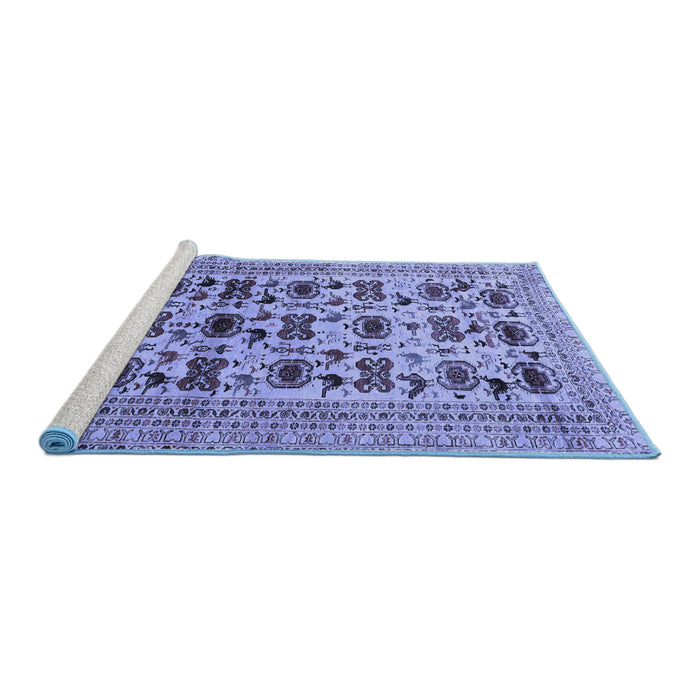 Sideview of Machine Washable Persian Blue Traditional Rug, wshtr2629blu