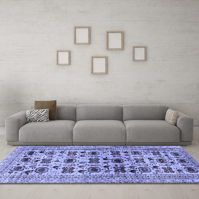 Machine Washable Persian Blue Traditional Rug in a Living Room, wshtr2629blu