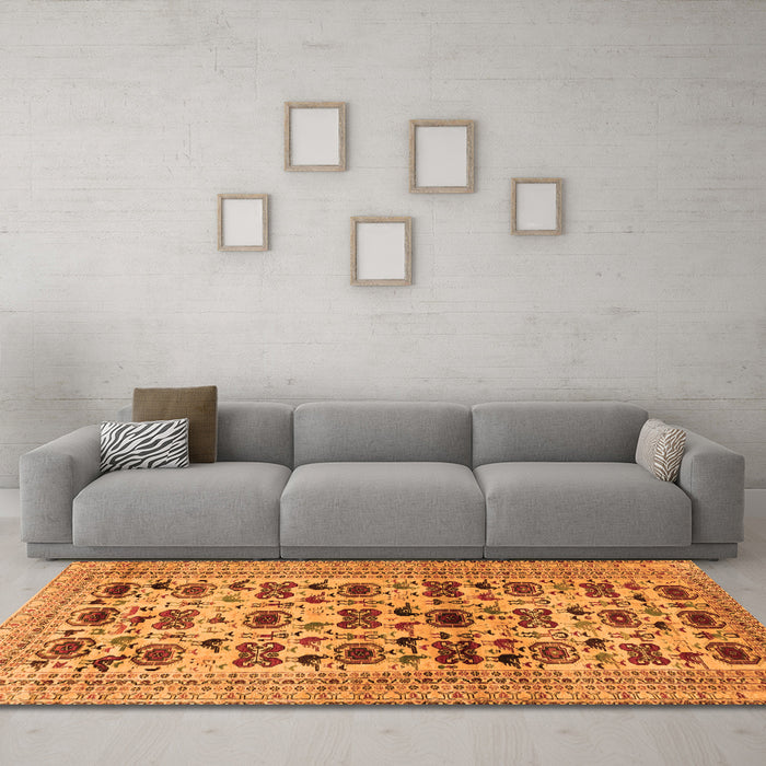 Machine Washable Persian Orange Traditional Area Rugs in a Living Room, wshtr2629org