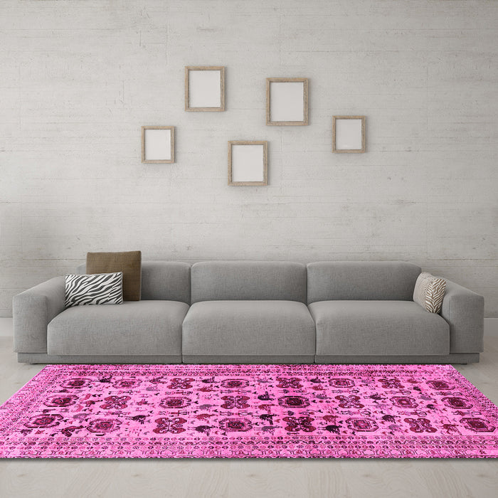 Machine Washable Persian Pink Traditional Rug in a Living Room, wshtr2629pnk